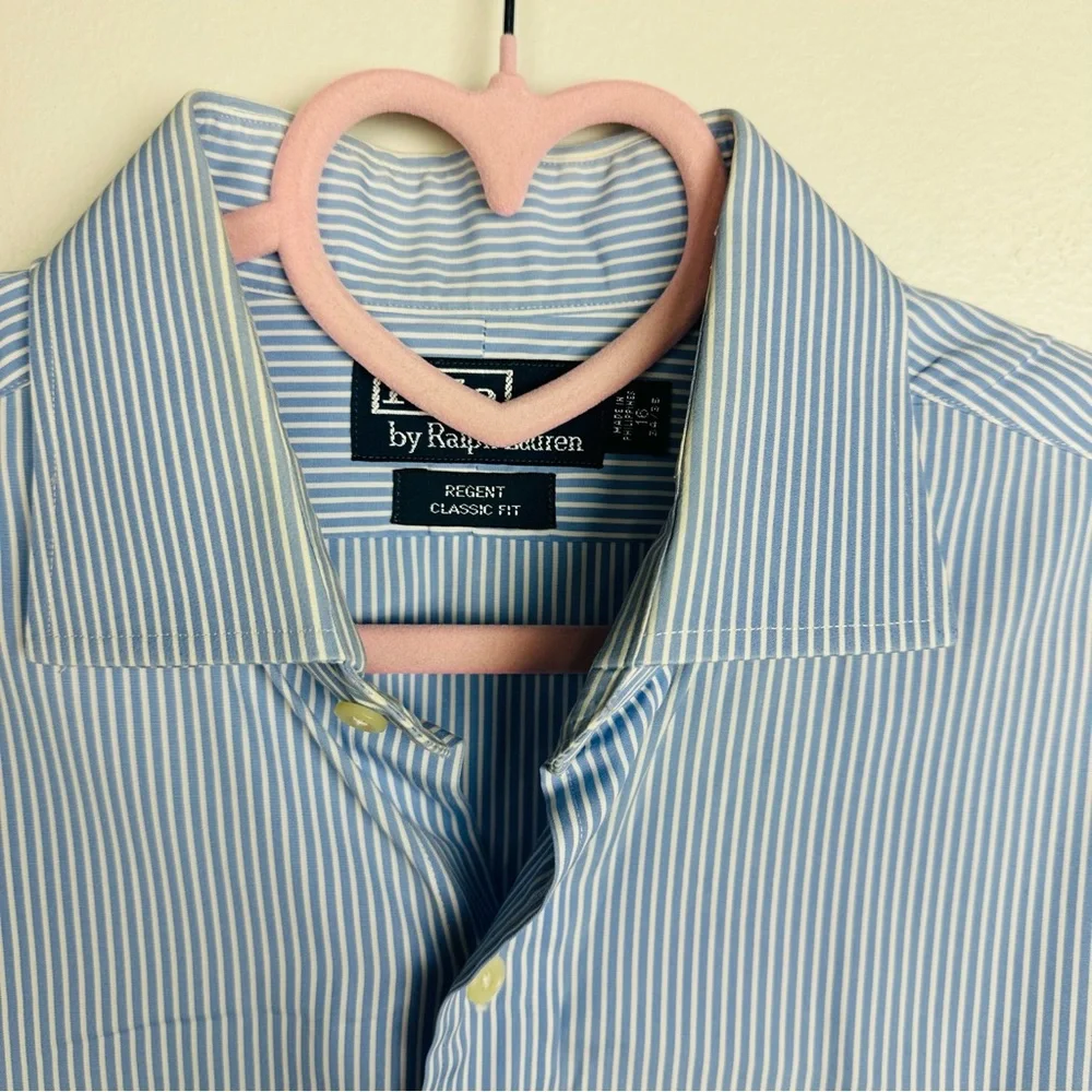 Polo Ralph Lauren Light Blue Striped Long Sleeve Button Down Dress Shirt